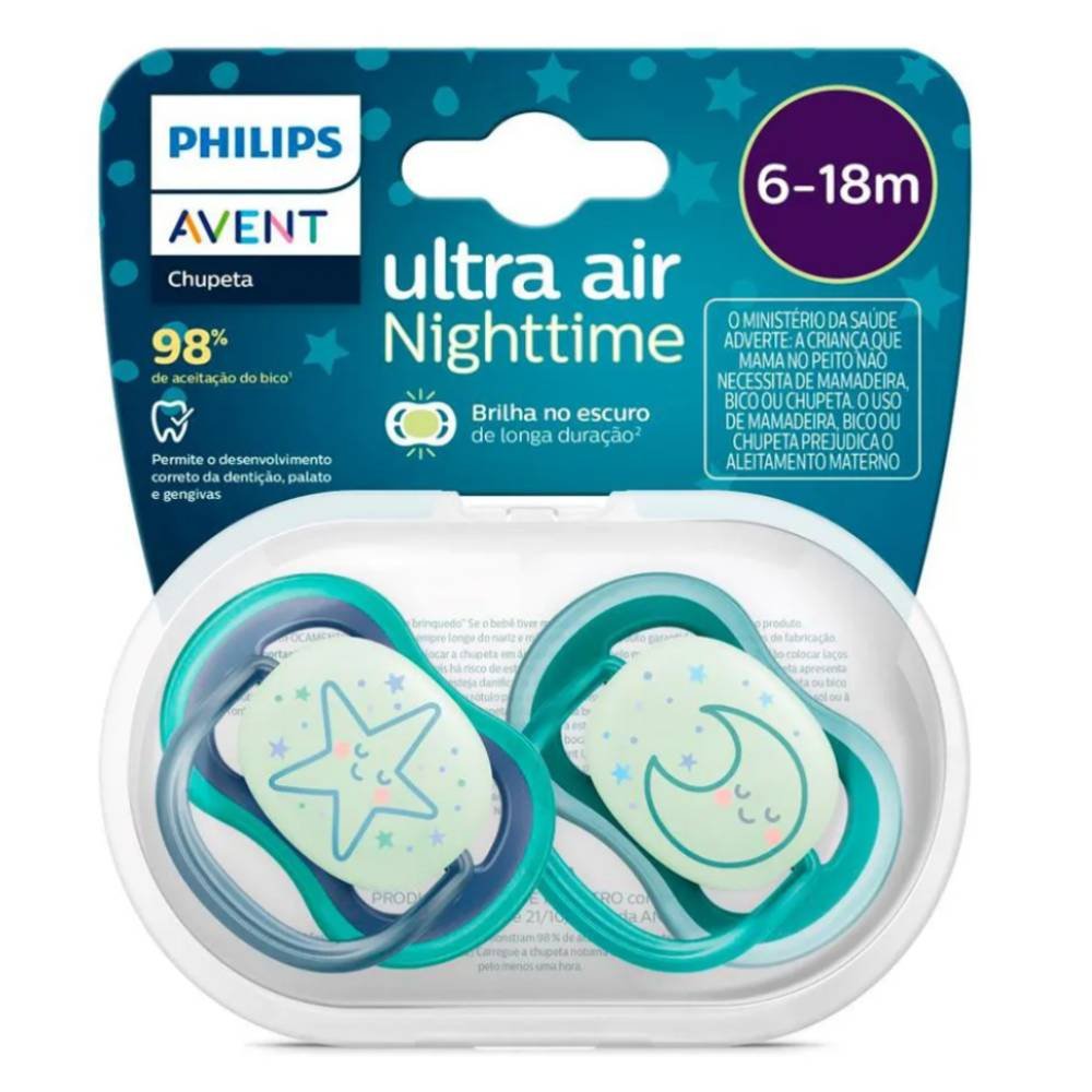 Kit Chupeta Ultra Air Noturna 6 A 18 Meses Azul E Verde 2 Unidades