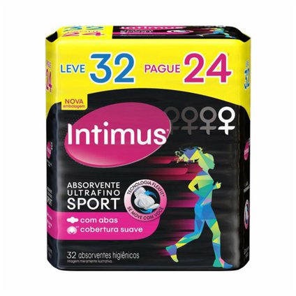 ABSORVENTE EXTERNO INTIMUS SPORT SUAVE COM ABAS 32 UNIDADES