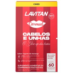 Lavitan Carmed Cabelos E Unhas Iogurte De Morango 60 Comprimidos Mastigáveis