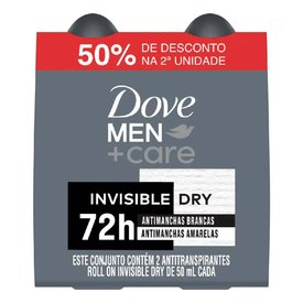 KIT DESODORANTE ROLL-ON DOVE MEN+CARE INVISIBLE DRY 2 UNIDADES 50ML CADA