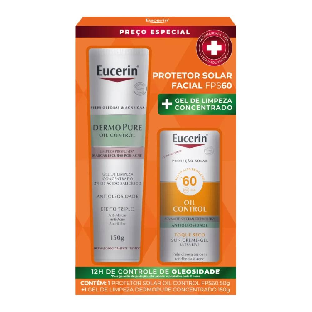 Kit Eucerin Protetor Solar Facial Oil Control Fps60 50g + Gel De Limpeza Dermopure 150g