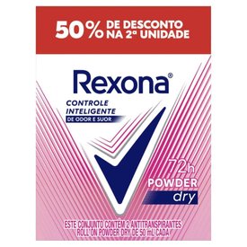 KIT DESODORANTE ROLL-ON REXONA POWDER DRY 2 UNIDADES 50ML CADA