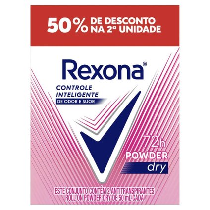 KIT DESODORANTE ROLL-ON REXONA POWDER DRY 2 UNIDADES 50ML CADA
