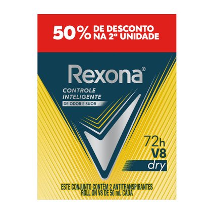 KIT DESODORANTE ROLL-ON REXONA V8 2 UNIDADES 50ML CADA