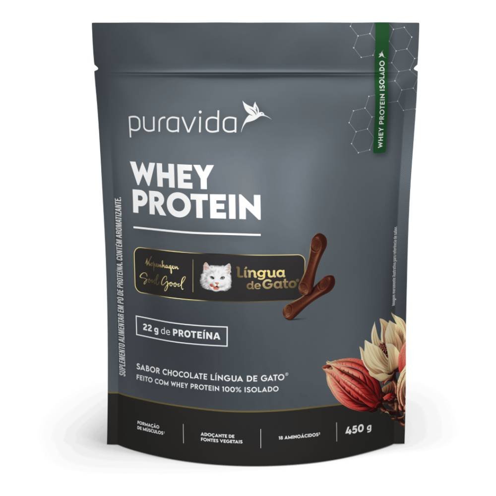 Whey Protein Puravida Chocolate Língua De Gato 450g