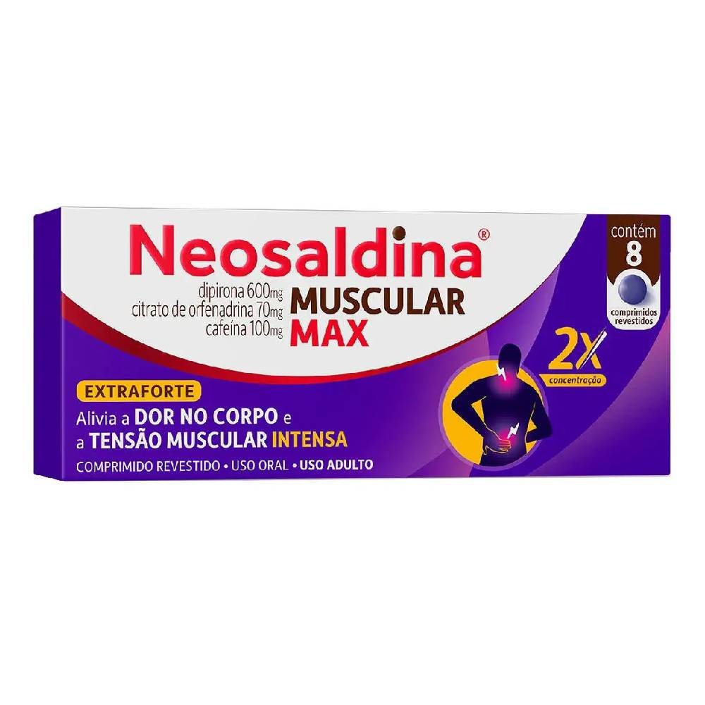 Neosaldina Muscular Max Dipirona 600mg + Citrato De Orfenadrina 70mg + Cafeína 100mg 8 Comprimidos