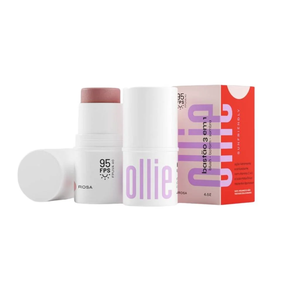 Bastão Multifuncional Ollie 3 Em 1 Blush, Batom E Sombra Fps95 Rosa 4,5g