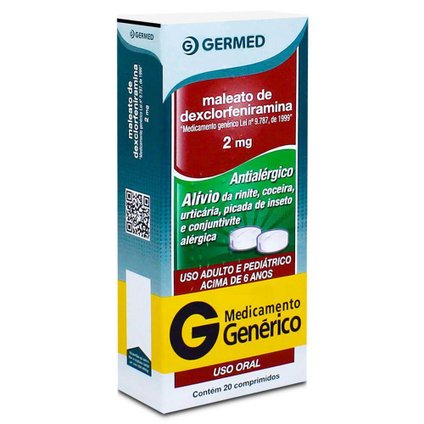 MALEATO DEXCLORFENIRAMINA 2MG 20 COMPRIMIDOS GERMED GENÉRICO