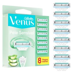  Carga Para Aparelho De Depilar Gillette Venus Pele Sensível, 8 Unidades