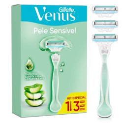 Aparelho De Depilar Com Aloe Vera Gillette Venus Pele Sensível + 3 Cargas