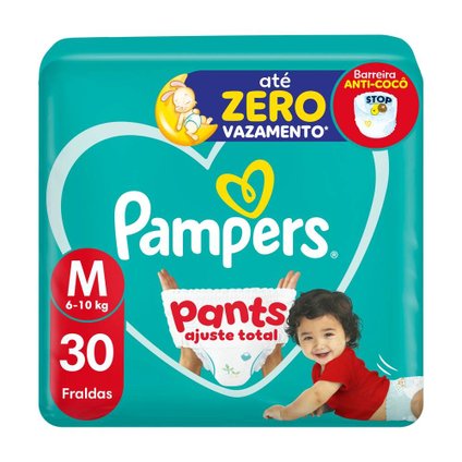FRALDA PAMPERS PANTS MEGA AJUSTE TOTAL TAMANHO M 30 UNIDADES
