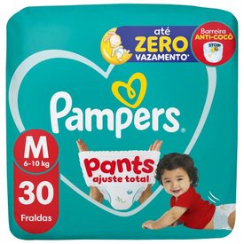 FRALDA PAMPERS PANTS MEGA AJUSTE TOTAL TAMANHO M 30 UNIDADES