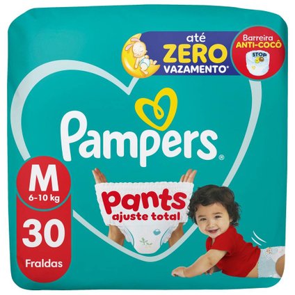 FRALDA PAMPERS PANTS MEGA AJUSTE TOTAL TAMANHO M 30 UNIDADES