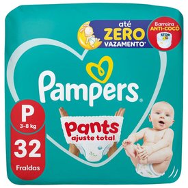 FRALDA PAMPERS PANTS MEGA AJUSTE TOTAL P 32 UNIDADES