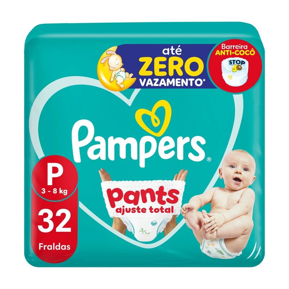 Fralda Pampers Pants Mega Ajuste Total P 32 Unidades