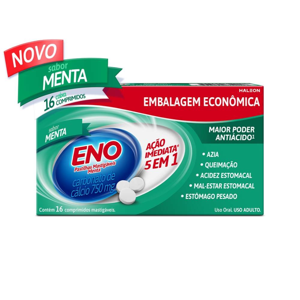 Pastilhas Mastigáveis Eno Sabor Menta 750mg Com 16 Comprimidos Mastigaveis