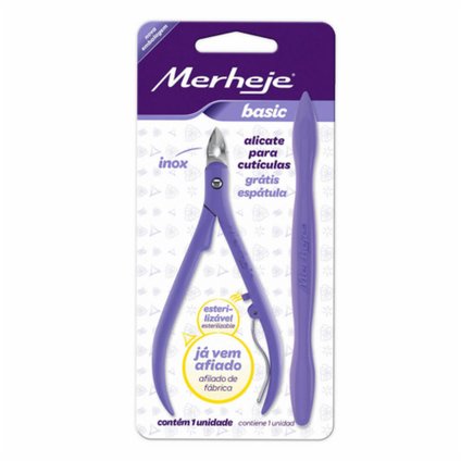 ALICATE PARA CUTÍCULA COM ESPÁTULA MERHEJE BASIC LILÁS