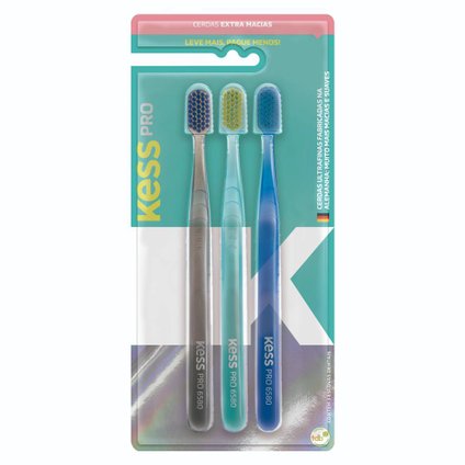 KIT ESCOVA DENTAL KESS EXTRA MACIA PRO 6580 3 UNIDADES
