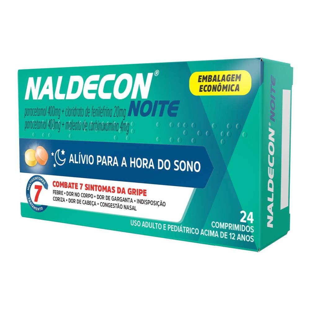 Naldecon Noite Paracetamol 800mg + Cloridrato De Fenilefrina 20mg 24 Comprimidos