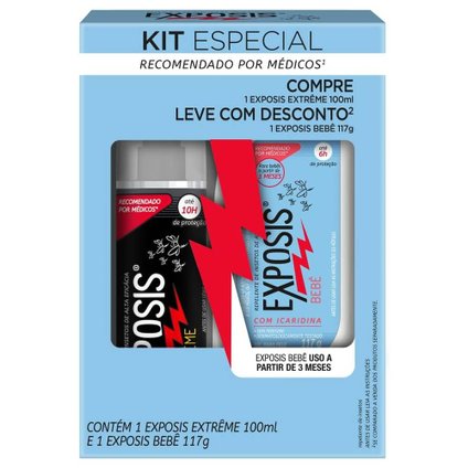 KIT REPELENTE EXPOSIS EXTRÊME SPRAY 100ML + REPELENTE GEL BEBÊ 117G