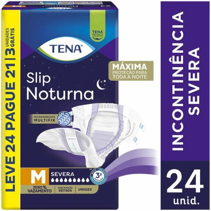 FRALDA GERIÁTRICA TENA SLIP NOTURNA M LEVE 24 PAGUE 21 UNIDADES