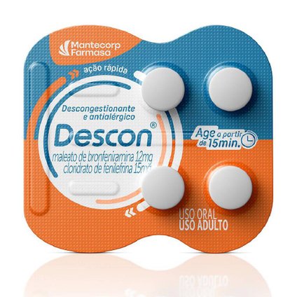 DESCON MALEATO DE BRONFENIRAMINA 12MG + CLORIDRATO DE FENILEFRINA 15MG 4 COMPRIMIDOS