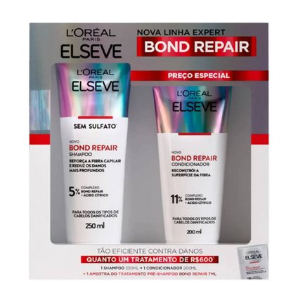 KIT LÓREAL PARIS ELSEVE BOND REPAIR SHAMPOO 250ML + CONDICIONADOR 200ML + PRÉ SHAMPOO 7ML