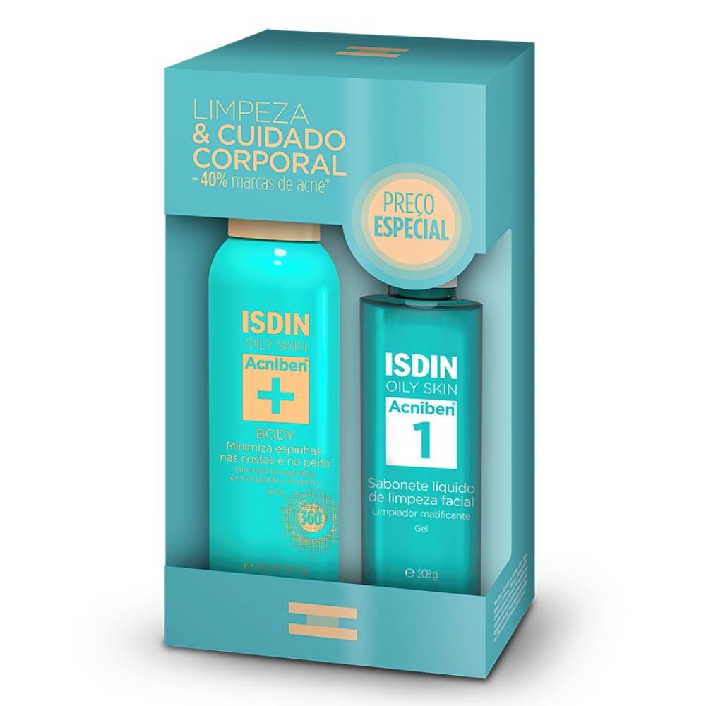 Kit Isdin Acniben Spray Corporal 150ml + Sabonete Líquido Facial 208g