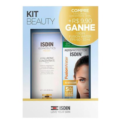 KIT ISDIN SÉRUM HYALURONIC 30ML + PROTETOR SOLAR FACIAL FUSION WATER FPS60 30ML