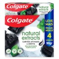 KIT CREME DENTAL COLGATE CLAREADOR NATURAL EXTRACTS CARVÃO ATIVADO 4 UNIDADES 90G CADA