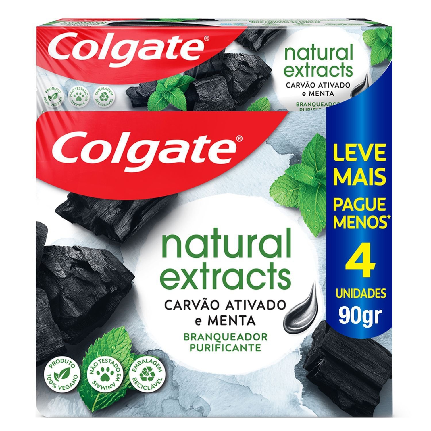 Kit Creme Dental Colgate Clareador Natural Extracts Carvão Ativado 4 Unidades 90g Cada