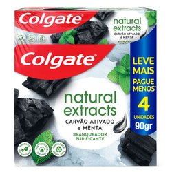 Kit Creme Dental Colgate Clareador Natural Extracts Carvão Ativado 4 Unidades 90g Cada
