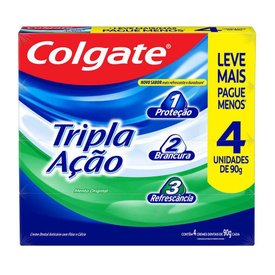 KIT CREME DENTAL COLGATE TRIPLA AÇÃO MENTA ORIGINAL 4 UNIDADES DE 90G