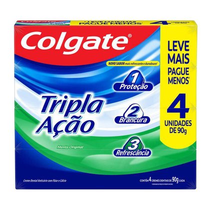 KIT CREME DENTAL COLGATE TRIPLA AÇÃO MENTA ORIGINAL 4 UNIDADES DE 90G