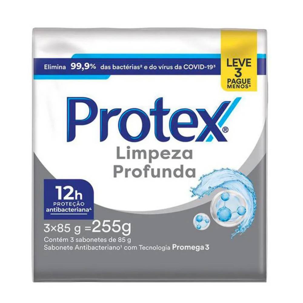 Kit Sabonete Em Barra Protex Limpeza Profunda 3 Unidades 85g Cada