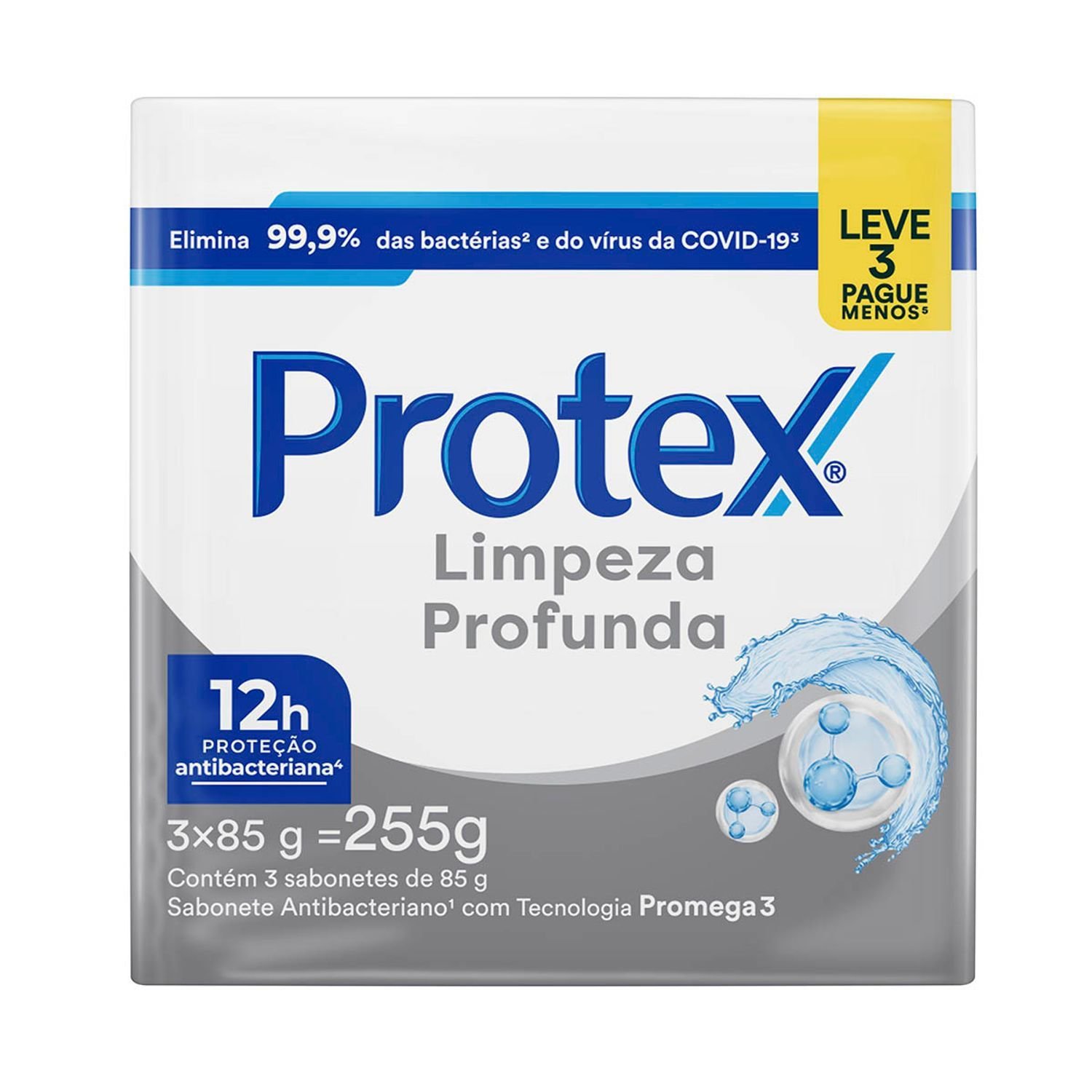 Kit Sabonete Em Barra Protex Limpeza Profunda 3 Unidades 85g Cada