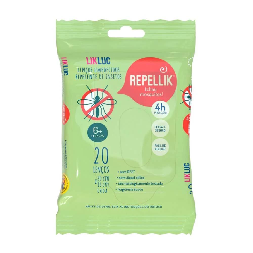 Lenços Umedecidos Likluc Repellik Repelentes 20 Unidades