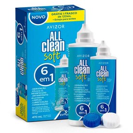 KIT SOLUÇÃO PARA LENTES DE CONTATO ALL CLEAN SOFT AVIZOR 350ML + 120ML + ESTOJO PARA LENTES