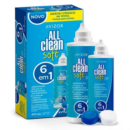 KIT SOLUÇÃO PARA LENTES DE CONTATO ALL CLEAN SOFT AVIZOR 350ML + 120ML + ESTOJO PARA LENTES