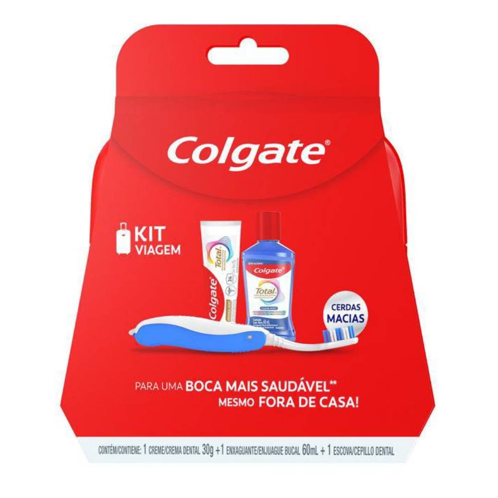 Kit Viagem Colgate Total Mint Creme Dental 30g + Enxaguante Bucal 60ml + Escova Dental