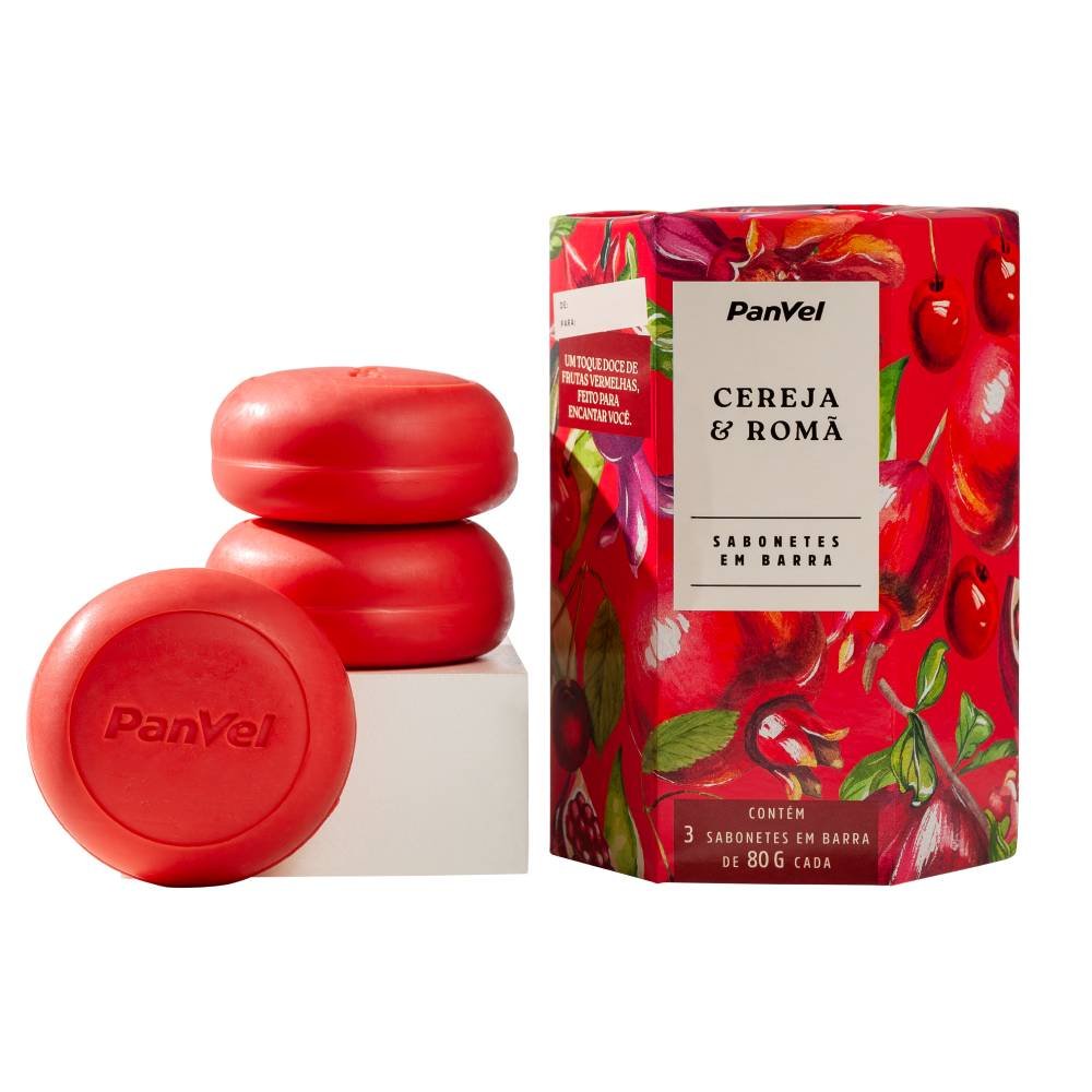 Kit Sabonetes Panvel Romã E Cereja 3 Unidades De 80g Cada - Presente De Natal