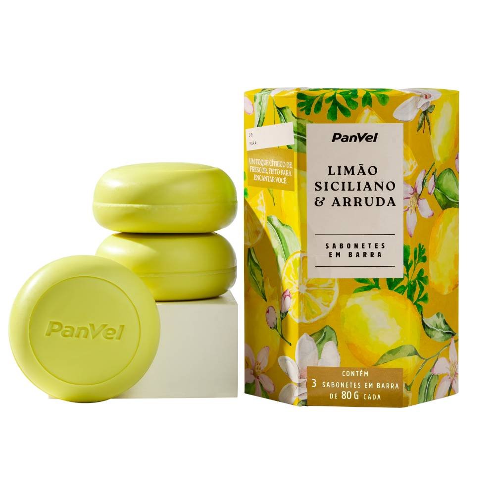 Kit Sabonetes Panvel Limão Siciliano E Arruda 3 Unidades De 80g Cada - Presente De Natal