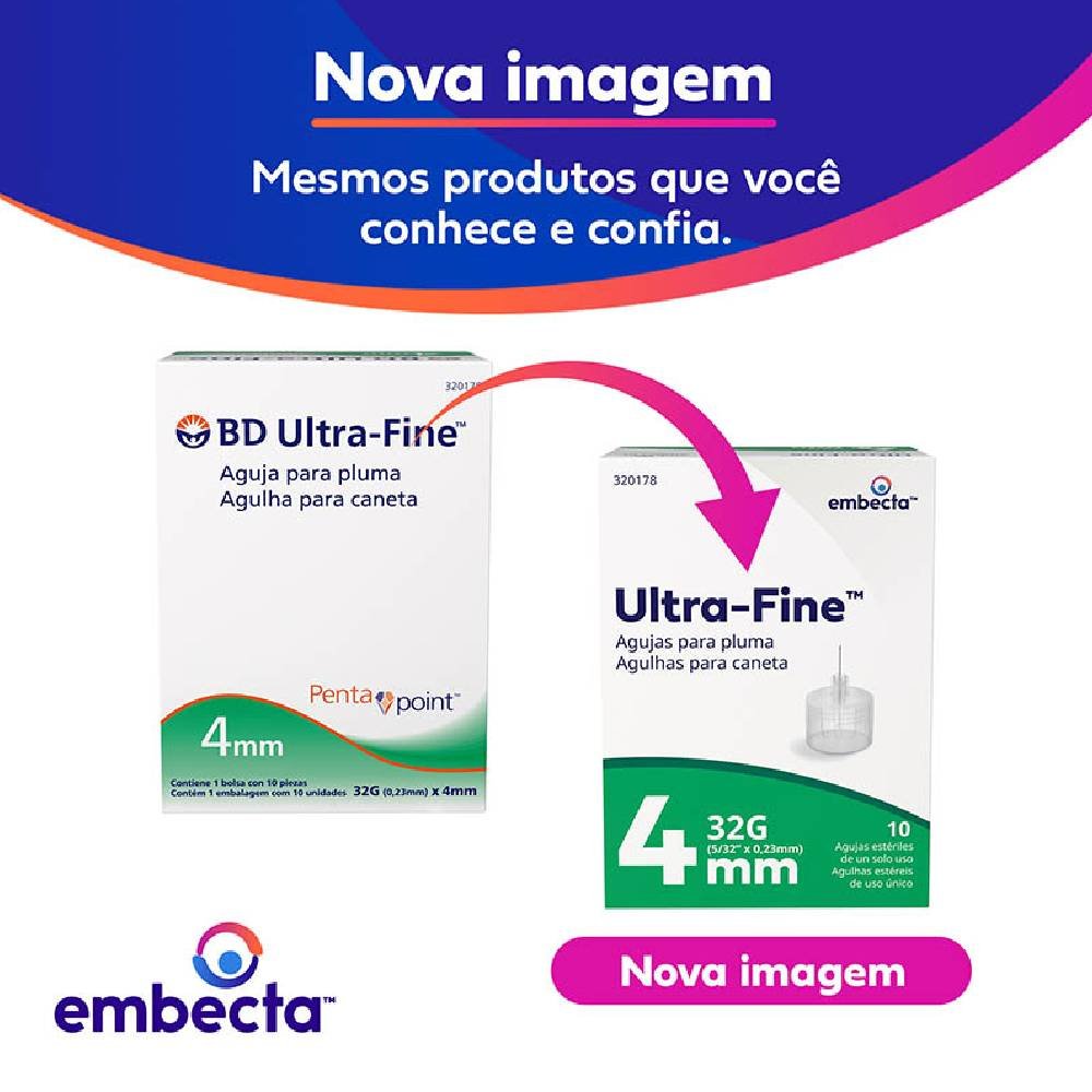 Agulha Para Caneta Bd Ultra-fine 4mm Com 10 Unidades