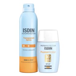 KIT ISDIN PROTETOR SOLAR FACIAL FUSION WATER FPS60 30ML + TRANSPARENT SPRAY FPS30 250ML