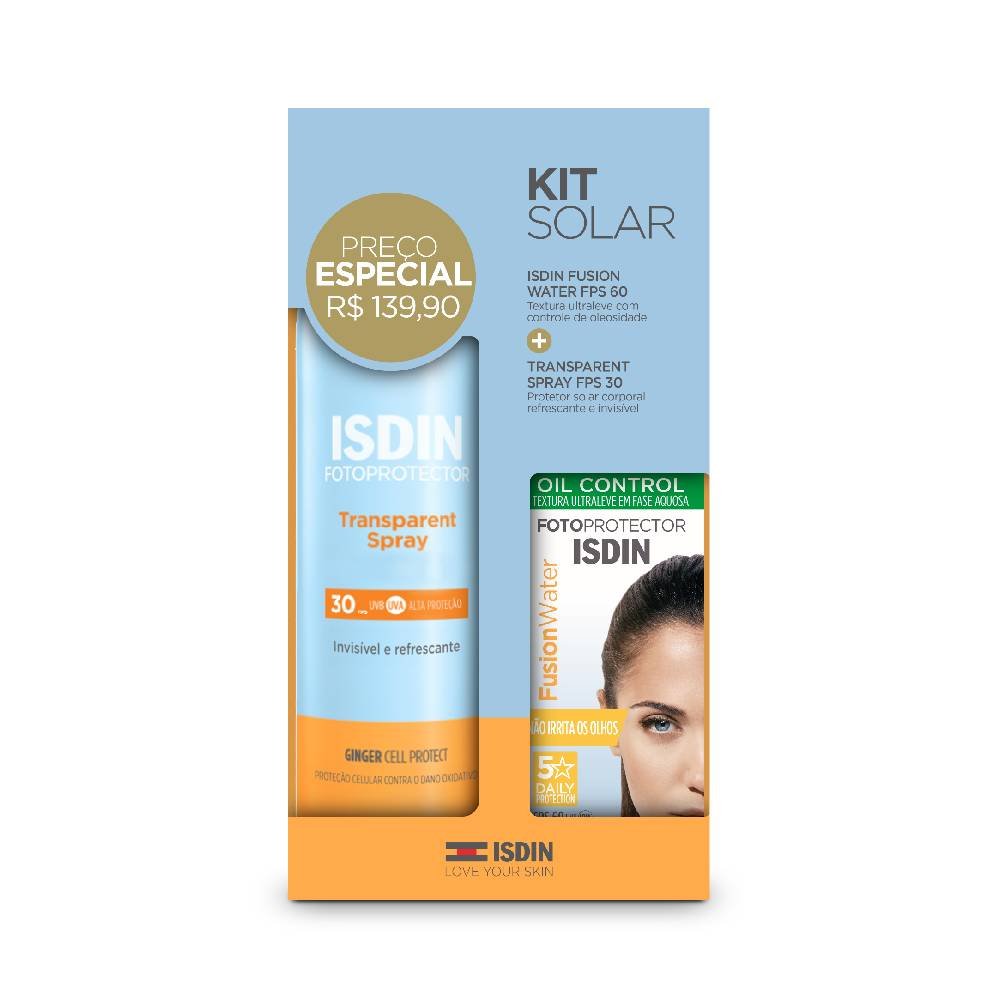Kit Isdin Protetor Solar Facial Fusion Water Fps60 30ml + Transparent Spray Fps30 250ml
