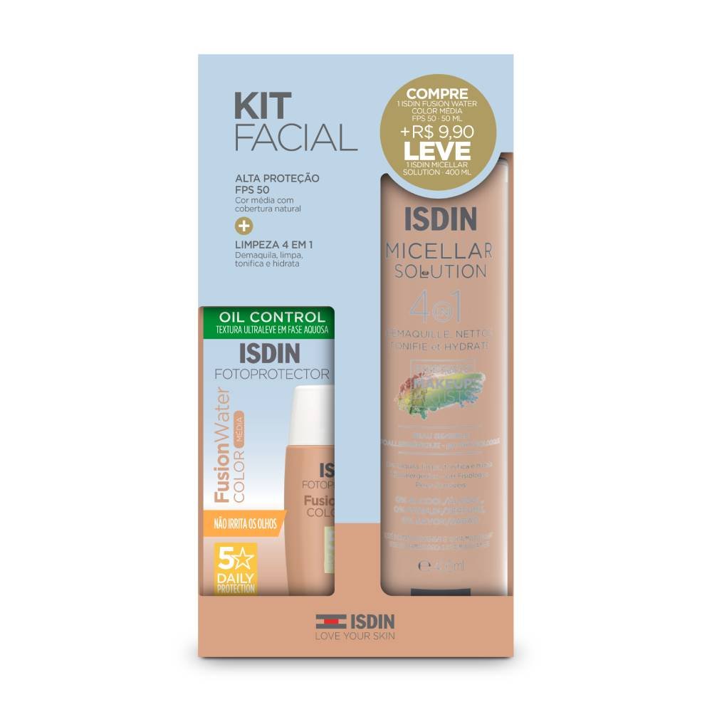 Kit Isdin Protetor Solar Facial Fusion Water Fps60 50ml + Água Micelar 400ml