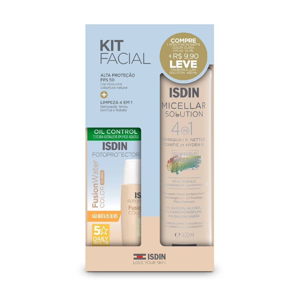 Kit Isdin Protetor Solar Facial Fusion Water Clara Fps60 50ml + Água Micelar 400ml