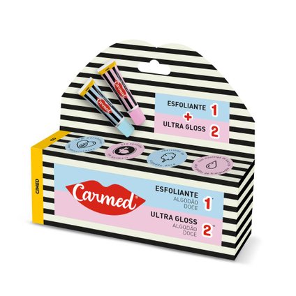 KIT CARMED SOS HIDRATANTE LABIAL ALGODÃO DOCE ESFOLIANTE 10G + ULTRA GLOSS 10G