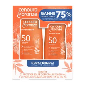 KIT CENOURA E BRONZE PROTETOR SOLAR CORPORAL FPS50 200ML + 110ML