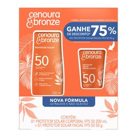 KIT PROTETOR SOLAR CENOURA E BRONZE PROTETOR SOLAR CORPORAL FPS50 200ML + PROTETOR FACIAL FPS50 50G